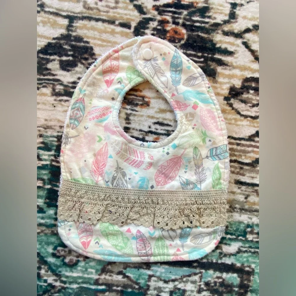 Pastel Feather Print Baby Bib